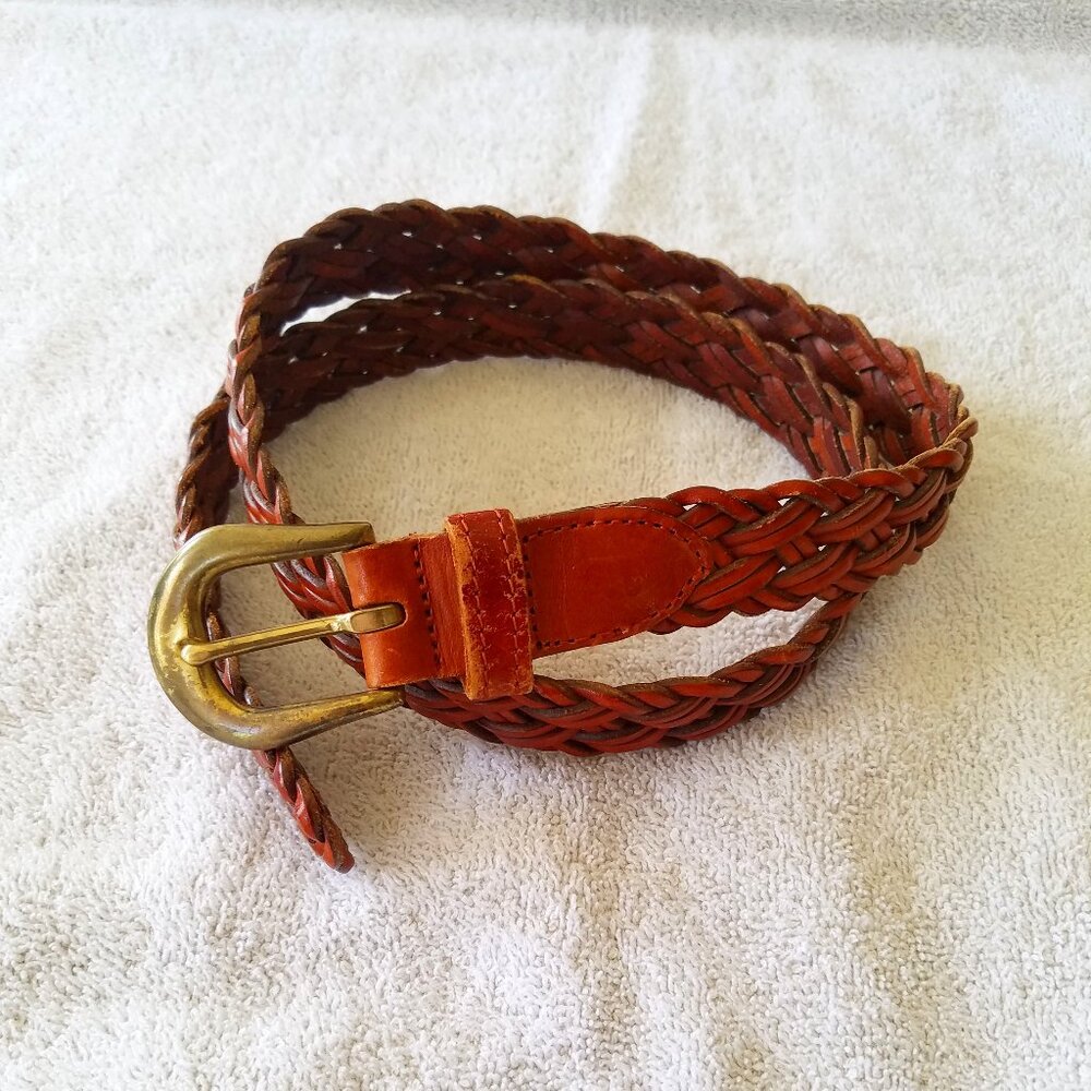 LIZ CLAIBOURNE COLLECTIVES BRAIDED LEATHER BELT-BROW BUCKLE, SIZE M/M